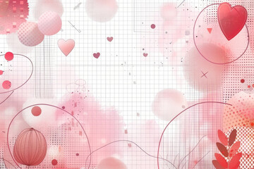 Valentine's day sale background. Love and heart. Trendy geometric shapes with circles, squares and hearts in retro style for a Valentine's Day sale background. Generative AI