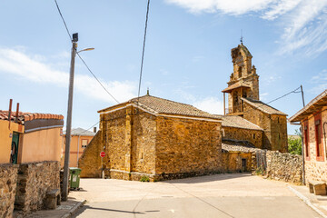 parish church of Santiago in El Ganso village, municipality of Brazuelo, region of Maragatería, province of Leon, Castile and Leon, Spain - obrazy, fototapety, plakaty