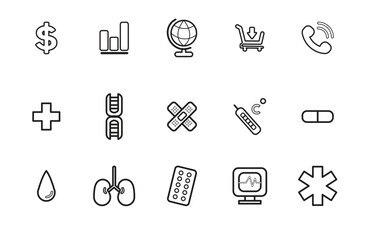 set of icons vector travel medical finance concept 1