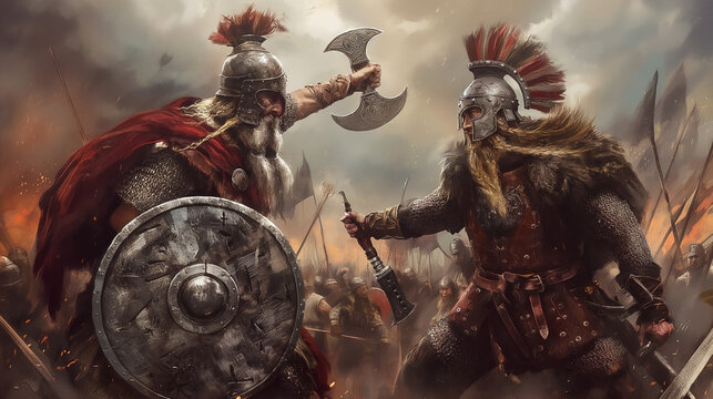 Epic Viking Warriors Engaged in Fierce Battle