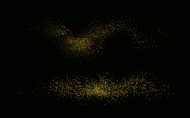 Glittering stars with golden  and silver shimmering swirls, shiny  design. Magical motion, sparkling lines on a black background.