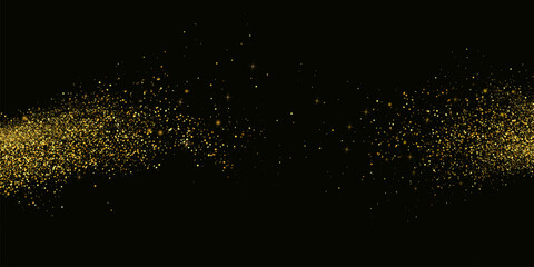 Fototapeta na wymiar Glittering stars with golden and silver shimmering swirls, shiny design. Magical motion, sparkling lines on a black background.