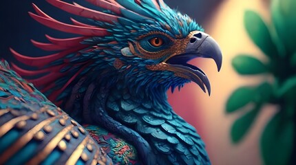 close up of a peacock in the sun, portrait of a peacock, highlighting the evolutionary link between dinosaurs and modern avian creatures. Generated AI - Powered by Adobe