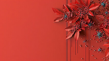 Red background with a red flowery border, copy space