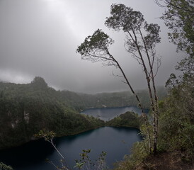 Montebello Lakes,panorama view of Lagunas de Montebello national park, panoramic view of lakes, intense blue color, lush forest over the mountains, nature landscape,Comitan,Chiapas,Mexico