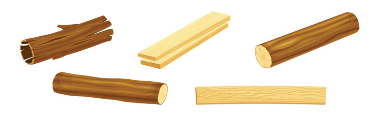 Wooden Material and Object of Sawmill Vector Set