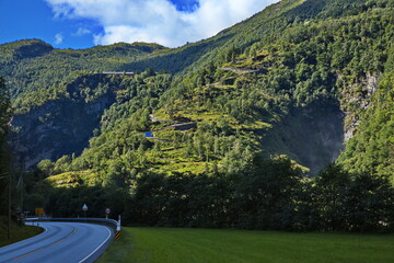 View of the road Stalheimskleiva at Stalheim in Norway, Europe
