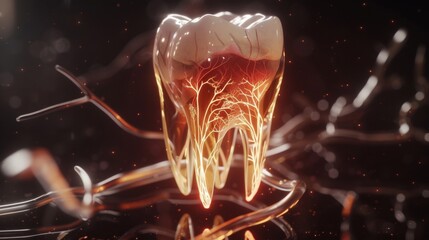 Close-up view of human tooth 3D transparent model