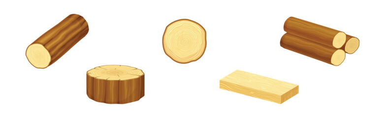 Wooden Material and Object of Sawmill Vector Set