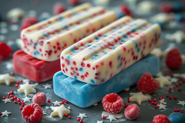 Patriotic Red White Blue Popsicles for the 4th of July. Generative AI