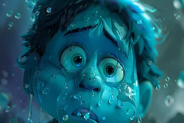 Fotobehang Fantasy human character sobbing and crying, drowning eyes and cheeks full of tear drops. Animation style V2. © Dipto AI Art Hub