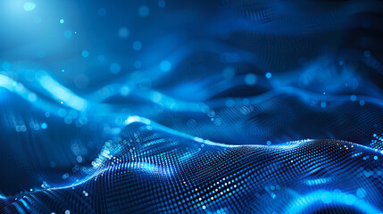 Futuristic technology wave with glowing particles. Abstract blue virtual network background