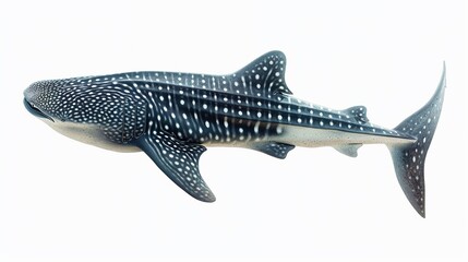 Whale shark gliding, detailed texture, isolated on white background, side view, serene expression ,vibrant color