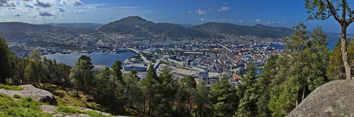 View of Bergen from the mountain Floyen in Norway, Europe
