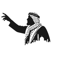 Fototapeta premium Vector portrait of a Muslim Palestinian man isolated on white background 