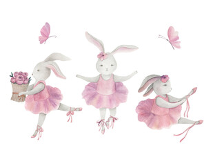 Watercolor kids ballet collection. Hand drawn isolated illustrations on white background