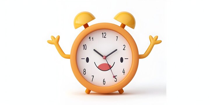 Cute Wall Clock Character Keeping Deadline Moments on Isolated White Background