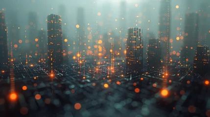 Foto op Plexiglas Vibrant Cityscape With Illuminated Buildings © yganko