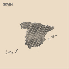 Spain map hand drawn Sketch background vector, Spain freehand Sketch map, vintage hand drawn map.