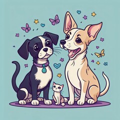 Dog and cat cartoon vector illustration design