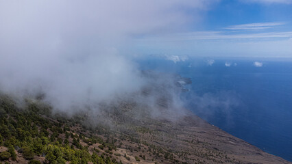 El Hierro mountain with sea and clouds