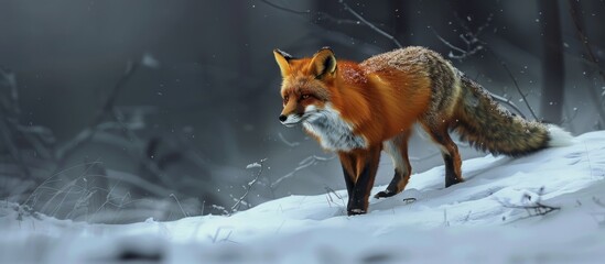 A fox on a snowy hill