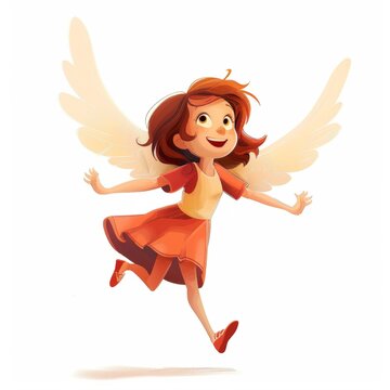 Cute cartoon character angel with wings flying in sky