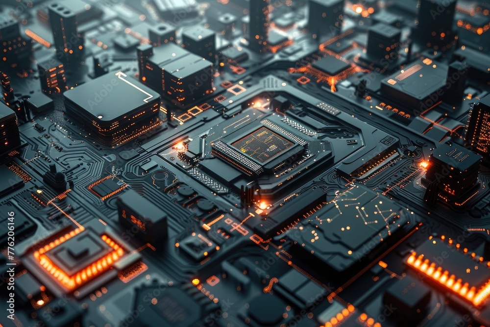 Fototapete complex circuit board, illustrating the integration of artificial intelligence technology with elect