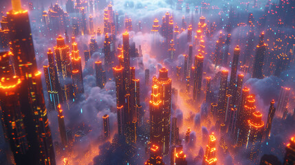 Abstract metropolis of floating skyscrapers 