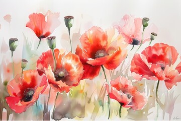 Watercolor painting of red poppies.