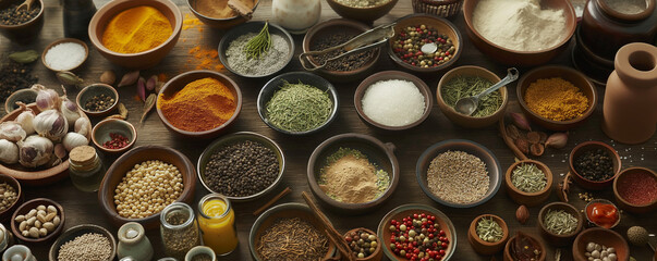 Assorted Spices and Herbs for Culinary Flavors and Cooking - obrazy, fototapety, plakaty