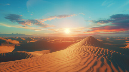 Fototapeta na wymiar sunrise sunset over the mountain dunes in the desert