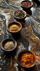 Exquisite Spices on Luxurious Marble Canvas for Gourmet Cooking