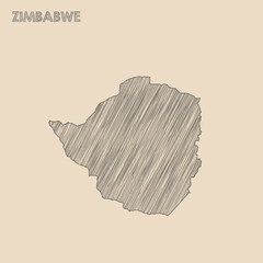 Zimbabwe map hand drawn Sketch background vector, Zimbabwe freehand Sketch map, vintage hand drawn map.