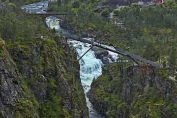 Observation platform over the waterfall Voringfossen in Norway, Europe
