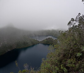 Montebello Lakes,panorama view of Lagunas de Montebello national park, panoramic view of lakes, intense blue color, lush forest over the mountains, nature landscape,Comitan,Chiapas,Mexico