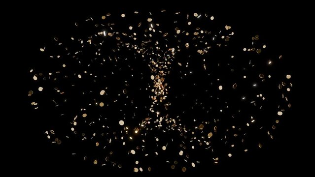 金色のコインがキラキラ光りながらトーラス状に循環するシームレスなループアニメーション動画
