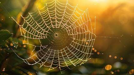 Spider Web Filaments Capturing Morning Light in the Breeze