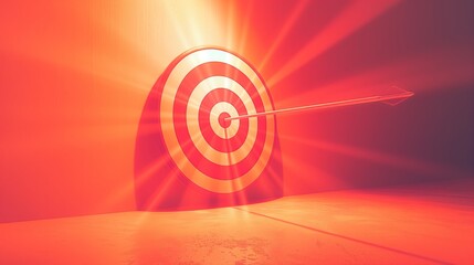 Luminous red and white target with an arrow hitting the bullseye.