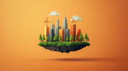 Eco friendly city concept on orange background. - obrazy, fototapety, plakaty