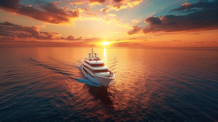 Luxury Yachting and Sea Views at Sunset. Portray the elegance and luxury of a summer cruise.