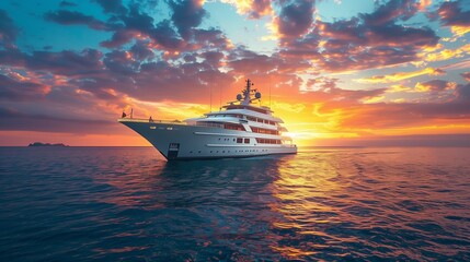 Luxury Yachting and Sea Views at Sunset. Portray the elegance and luxury of a summer cruise. - obrazy, fototapety, plakaty