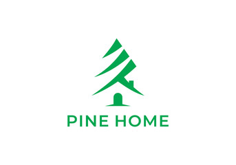 Fototapeta premium simple pine tree and house logo design vector
