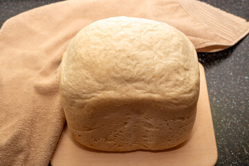 loaf of freshly baked homemade bread from a bread machine. Cook at home