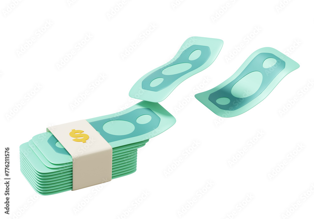 Canvas Prints Dollar banknotes fly floating isolated on transparent background. cashback transaction concept. cash pay money refund online payments, minimal cartoon style. 3d rendering illustration