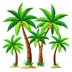 Coconut palm trees, set of realistic vector illustration