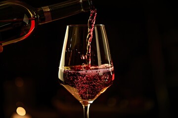 A glass of juicy red wine being poured capturing the rich color and anticipation of the first sip