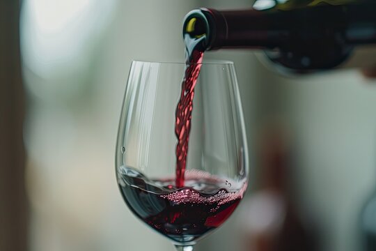 A glass of juicy red wine being poured capturing the rich color and anticipation of the first sip