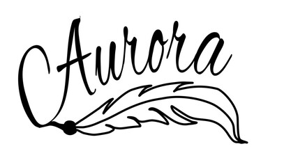 Aurora - black color - name written - Word with feather for websites, baby shower, greetings, banners, cards-shirt, sweatshirt, prints, cricut, silhouette, sublimation