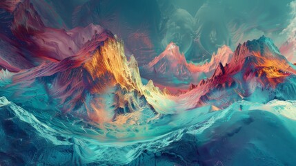Artistic expression, merging digital abstraction with surreal vistas for unique visuals